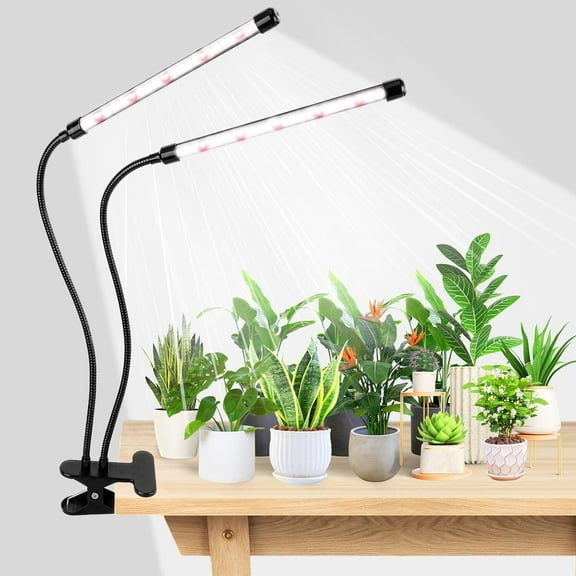 GoXteam Grow Lights for Indoor Plants, 84 LEDs 2 Heads Clip Plant Lights, Full Spectrum LED Plant Growing Lamps with Flexible Gooseneck 3/9/12/18H Timer, 10 Dimmable Levels