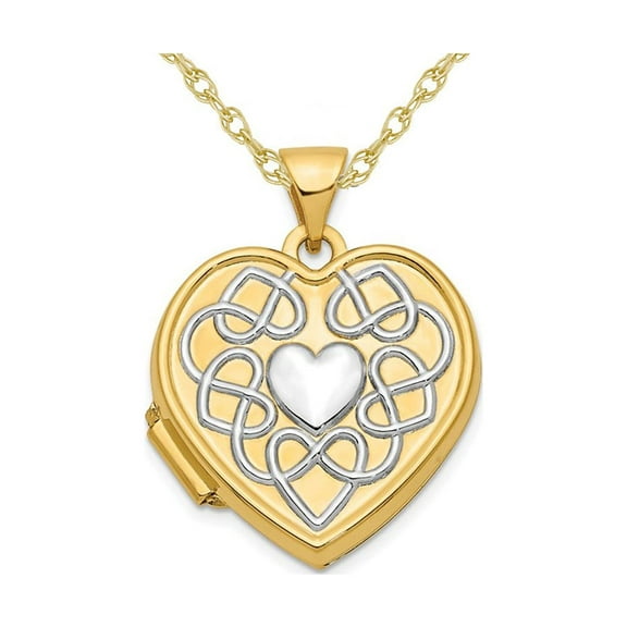 Gem & Harmony 14K Yellow Gold Heart Locket Pendant Necklace with Chain for Women