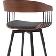 thumbnail image 6 of Athena 27" Seat Height Mid Century Modern Swivel Walnut Wood Bar Stool for Kitchen Island Counter in Black Faux Leather with Black Metal, 6 of 11