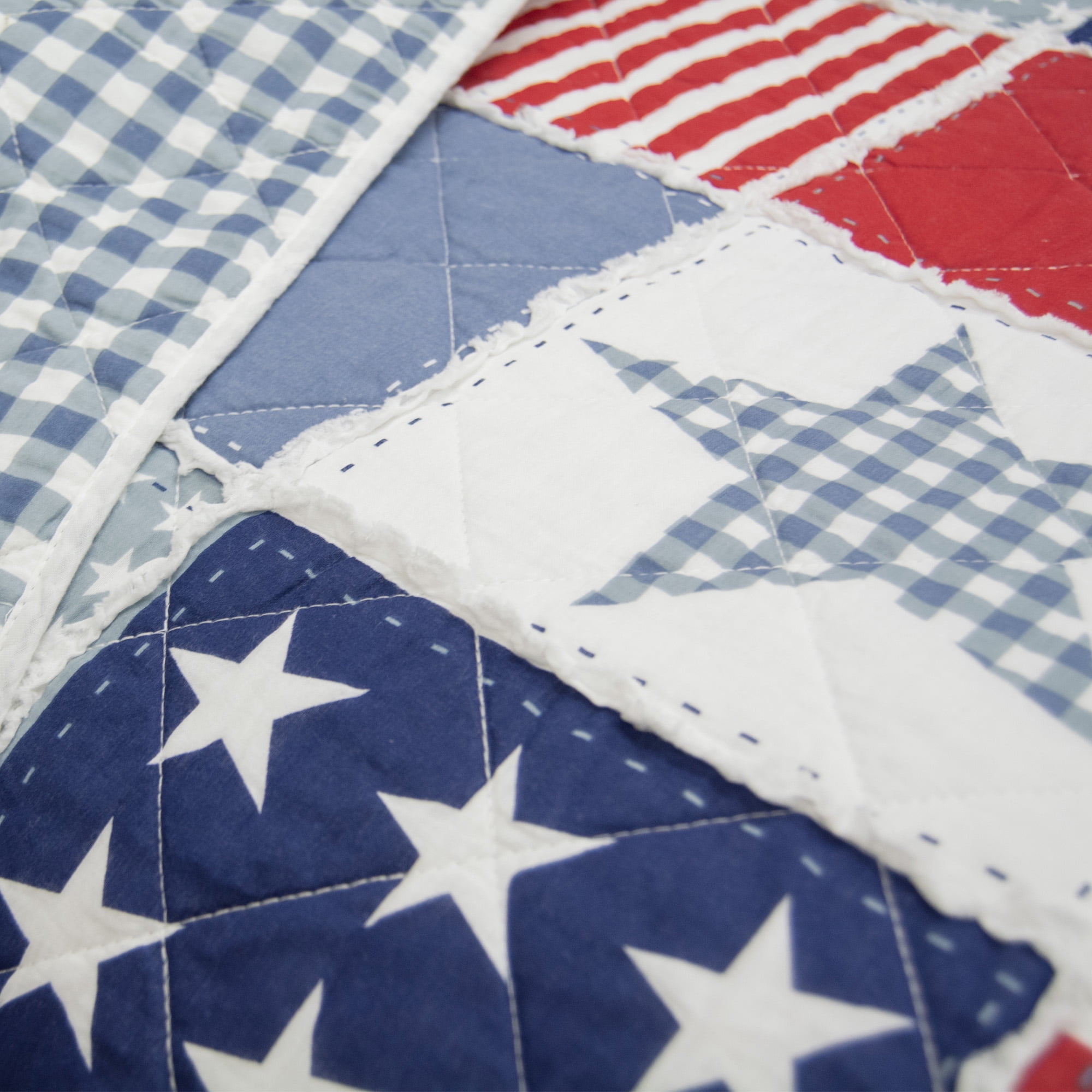 Donna Sharp Americana Star & Stripe 2PC Ragged Pieced Cotton Twin Quilt Set