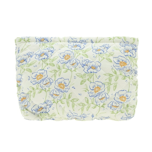 Unique Bargains 1 Pc Floral Quilted Clutch Makeup Bag for Travel Vacation Blue Green Polyester