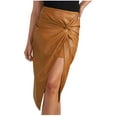 thumbnail image 5 of Elainilye Fashion Leather Skirt High Waisted Casual Solid Zipper Slit Buttocks Knee-High Skirt,Beige, 5 of 9