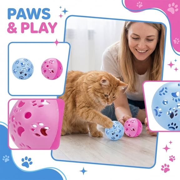Cat Toys Balls for Indoor Cats, Cat Toys Interactive Bell Balls – 5 Piece Colorful Hollow Plastic Balls with Sound for Cats Self Play Chew Activity Toys Blue
