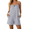 thumbnail image 2 of Utoimkio Striped Spaghetti Strap Romper Shorts for Women with Ruffled Neckline and Pockets, 2 of 8