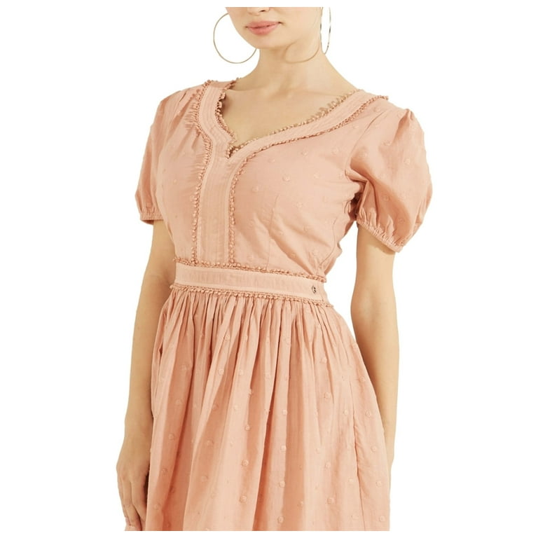 GUESS Women s Sofia Cotton Lace Trim Dress Pink Size Small Walmart