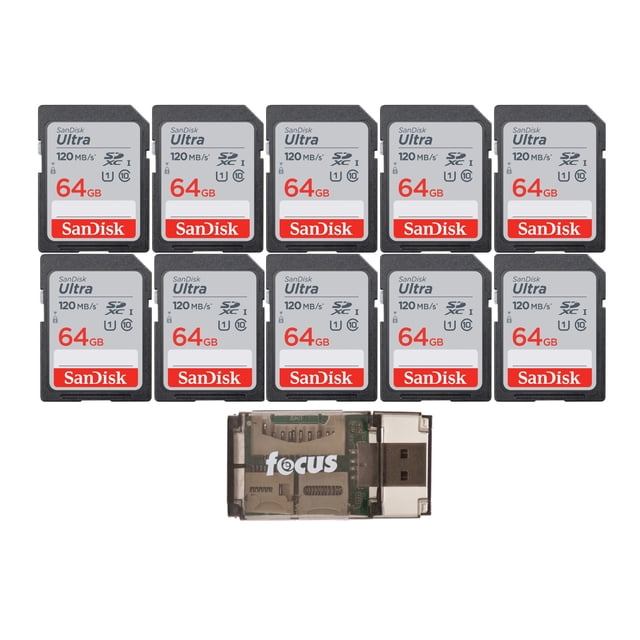 Tarjeta de memoria SanDisk Ultra UHS-I SDXC de 64 GB (paquete de 10) con lector