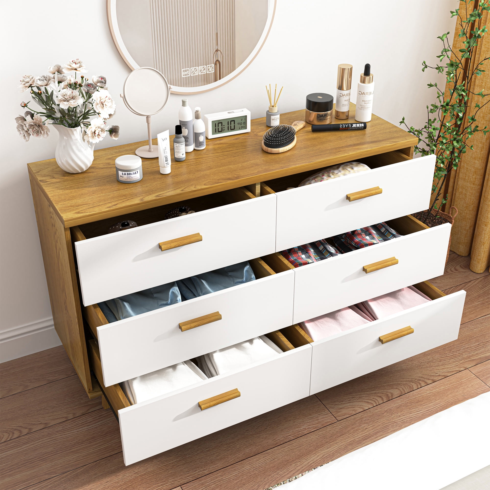 Kadyn Wood 6 Drawer Double Nursery Dresser, Chest of Drawers for Closet, Living Room, Hallway, Storage Cabinet, White Sideboard Kadyn Wood 6 Drawer Double Nursery Dresser, Chest of Drawers for Closet, Living Room, Hallway, Storage Cabinet, White Sideboard