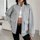 thumbnail image 3 of HongQid Women's Zip up Sweatshirt Collared Neck Long Sleeve Loose Casual Lightweight Jacket with Pockets, 3 of 3