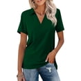 thumbnail image 2 of Women's Polo Shirts Collared V Neck Short Sleeve Golf Shirt Casual Fit Moisture Wicking Sport Tops Dark Green M, 2 of 4