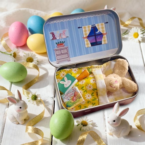 Little Pocket Bunny In Boxes, Easter Basket Stuffer, DIY Pet Bunny Adoption, Cute Rabbit with Carrot,Mini Plush Stuffed Animal, Easter Gifts for Kids (Khaki)