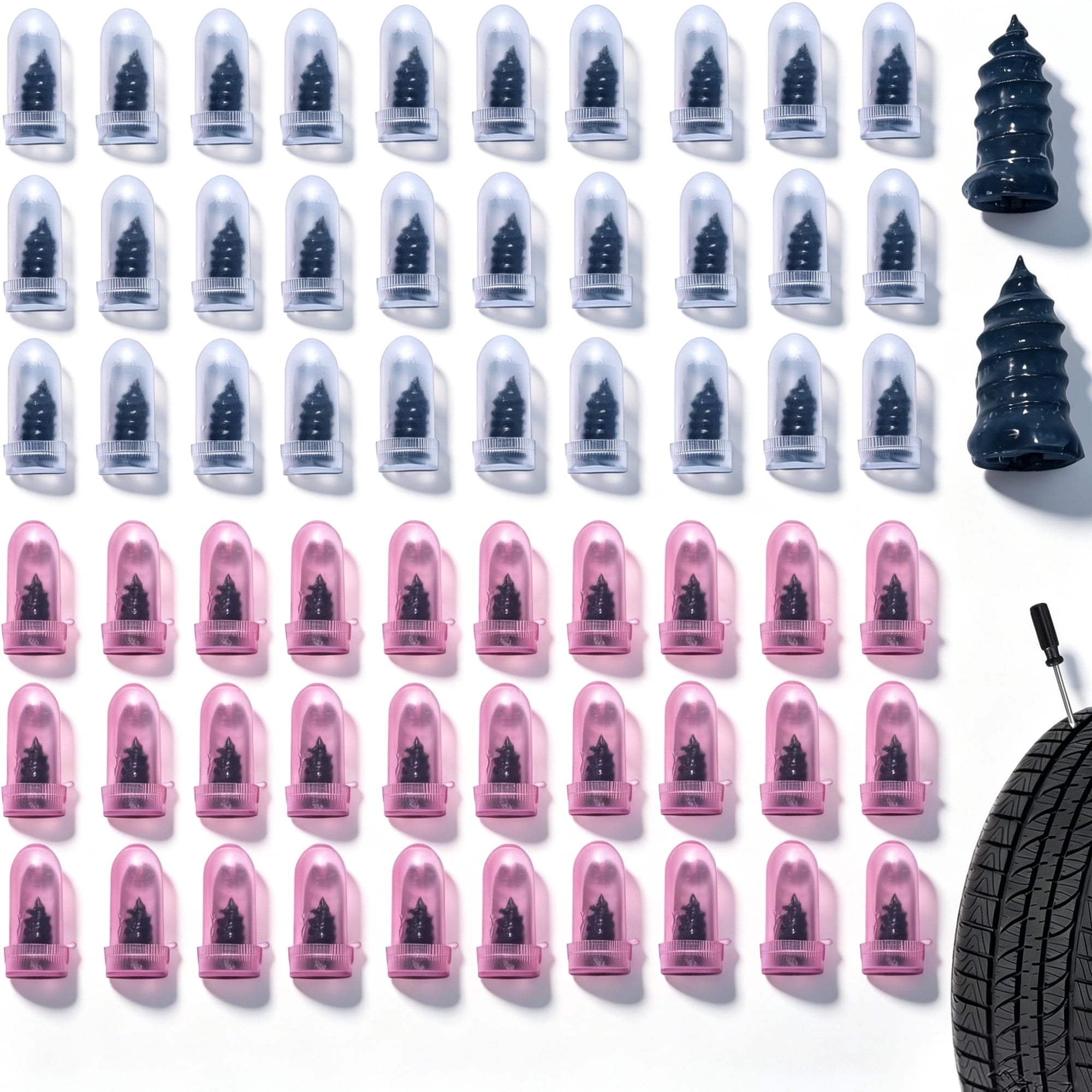 60 PCS Tire Repair Rubber Nail, Vacuum Tire Repair Kits Spiral Rubber Screws, Fast Self-Service Tool for Car, Truck, Motorcycle, Tractor Tire Puncture Repair (Black)