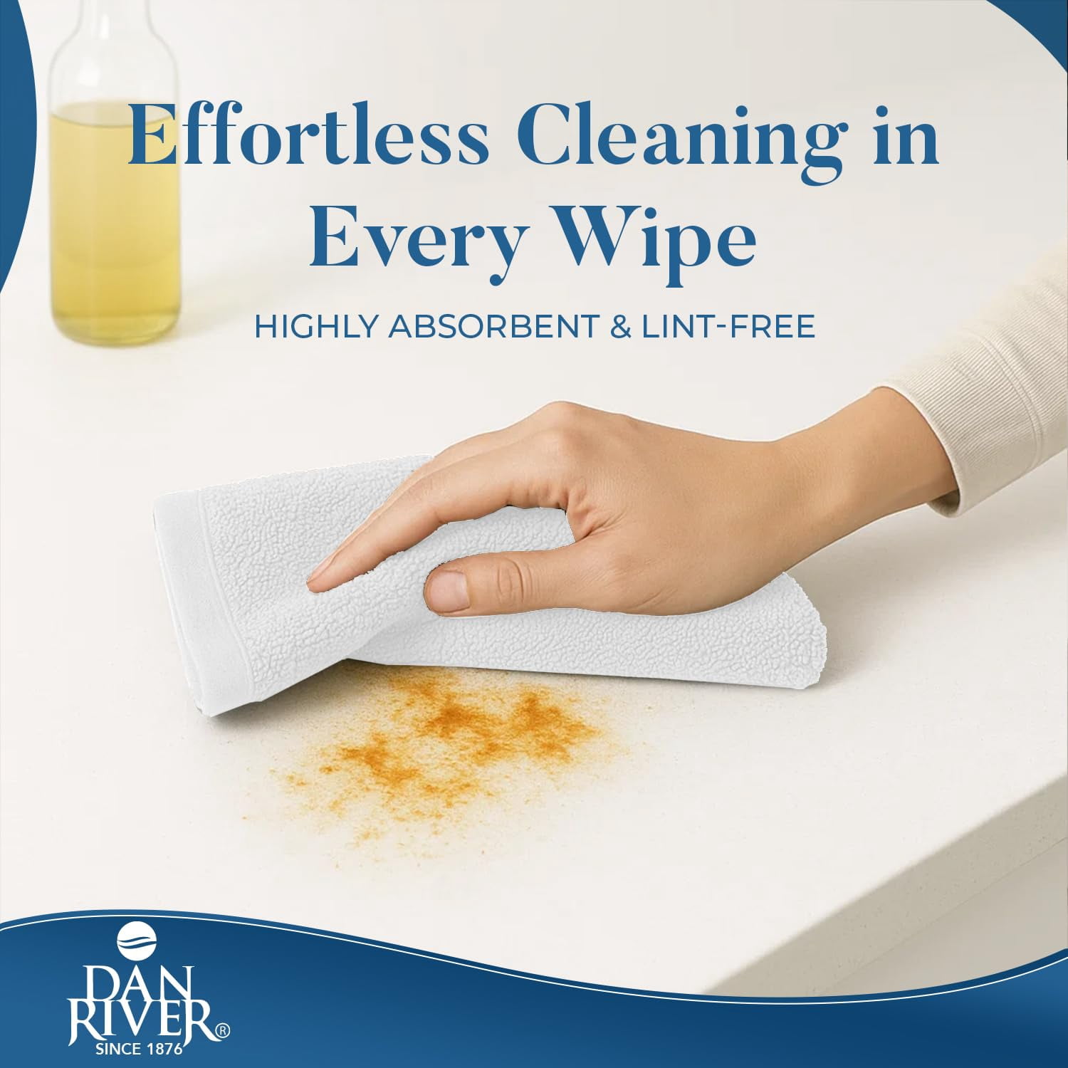 Dan River Bar Mop Cotton Kitchen Towel pack of 12 Super Absorbent And Reusable Cleaning Cloth - White, 16x19in