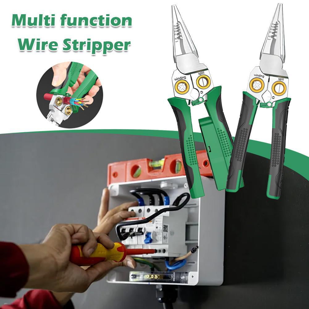 QHUDLV 8in1 Wire Stripper Twister for Cutting and Pulling Wires, Cable Scissors,Voltage Tester Pliers,Wire Strippers with Electricity Measurement Function,12V to 250V Live,Null,Hot Wire Judgment AC