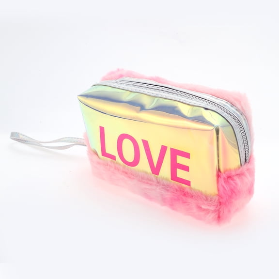 Unique Bargains 1 Pc Women Portable LOVE Makeup Bag for Vacation Travel Gym Wedding Plush Pink, Purple