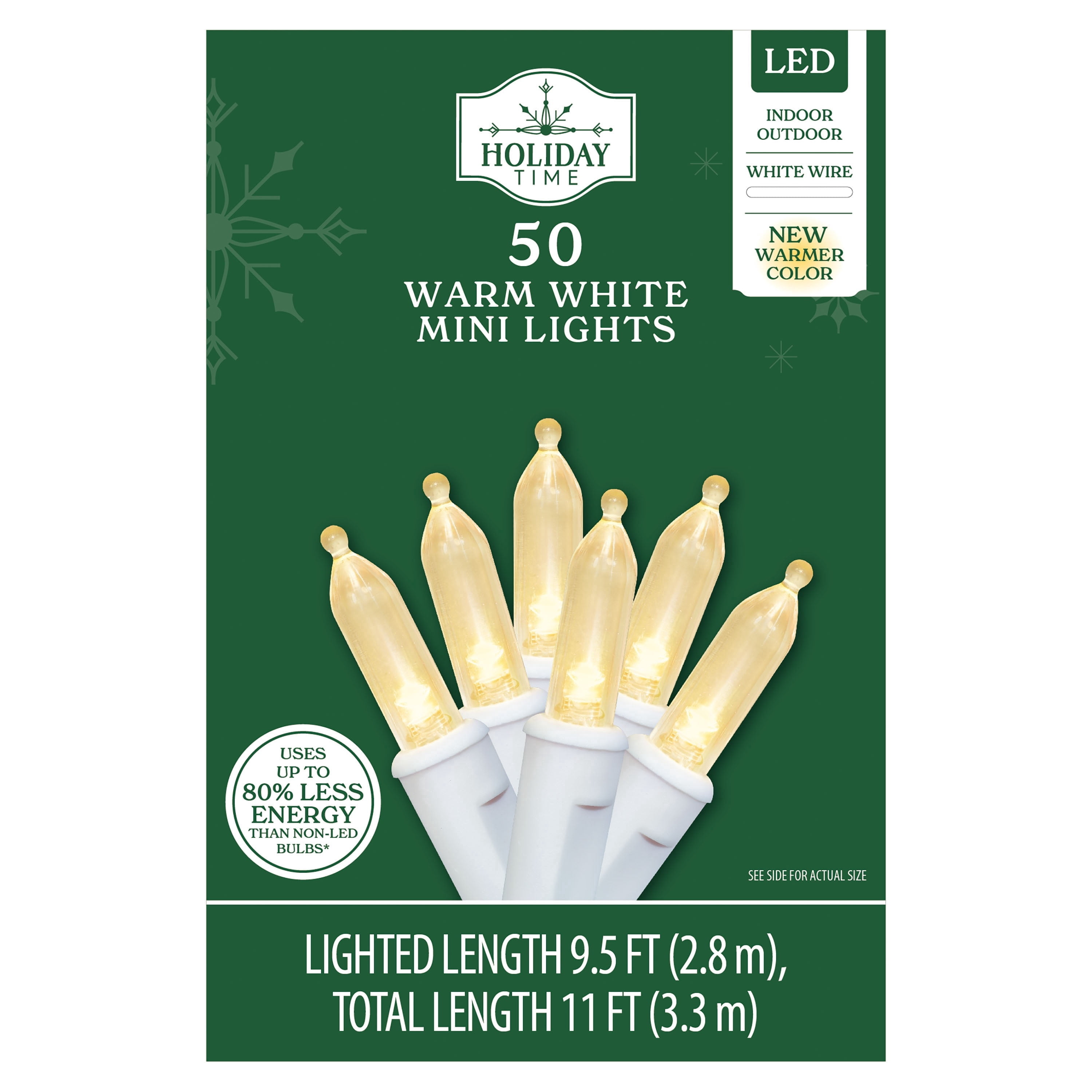 Indoor/Outdoor 50-Count LED Mini Christmas String Lights, Warm White, White Wire, 9.5', by Holiday Time