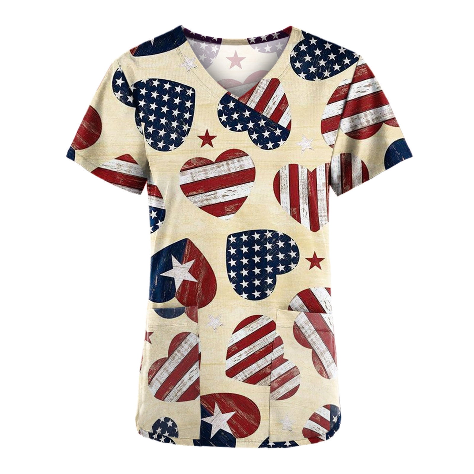 American Flag Scrub Tops Women Independence Day V Neck Scrubs 4th of ...