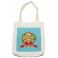 thumbnail image 1 of Christmas Tote Bag, Gingerbread Cookie Man inside of a Noel Wreath Dark Pink Ribbon Bells, Cloth Linen Reusable Bag for Shopping Books Beach and More, 16.5" X 14", Cream, by Ambesonne, 1 of 2