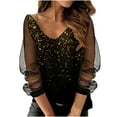 thumbnail image 2 of Turilly Women Print Mesh Long Sleeve V-neck Blouse Pullover Tunic Tops Shirt, 2 of 5