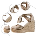 thumbnail image 4 of Rokment Platform Extra Wedge High Heels Dressy Shoes for Women Bride Wedding Beach Patchwork Closed Toe Espadrilles Chunky Heeled Strappy Dress Sandals Summer Fall Gold Size 9.5, 4 of 6