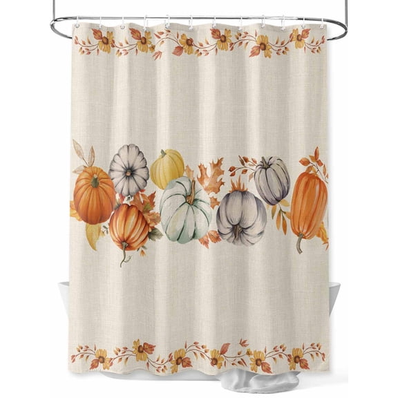 Fsddascl Fall Thanksgiving Shower Curtain Set - 48" x 72" Washable Bathtub Curtain with 12 Hooks, Orange Grey Pumpkins Rustic Botanical Waterproof Fabric Stall Shower Curtains for Bathroom/Bathtub