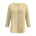 thumbnail image 5 of QATAINLAV Womens 3/4 Length Sleeve Tops Loose Plus Size Casual Comfy Eyelet Blouses Solid Color Dressy Henley V Neck Shirts Yellow XXXXXL, 5 of 10