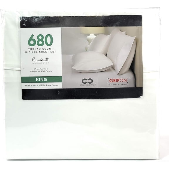 6 Piece Signature King Sheet Set 680 Thread Count Bright White Deep Pockets