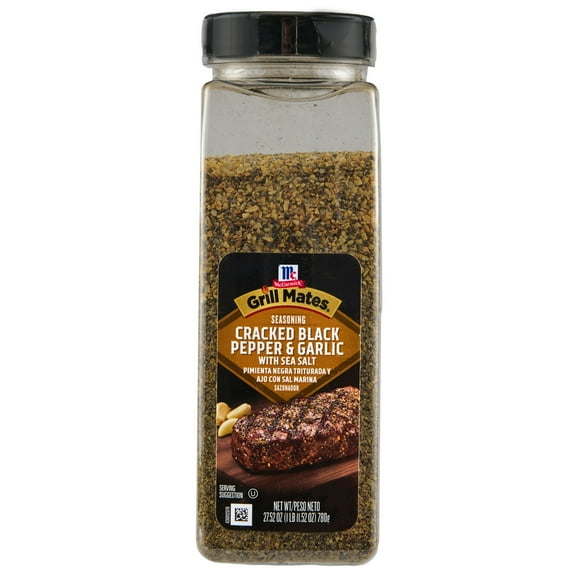 McCormick GRILL MATES Gluten Free Cracked Black Pepper & Garlic with Sea Salt Seasoning, 27.52 oz