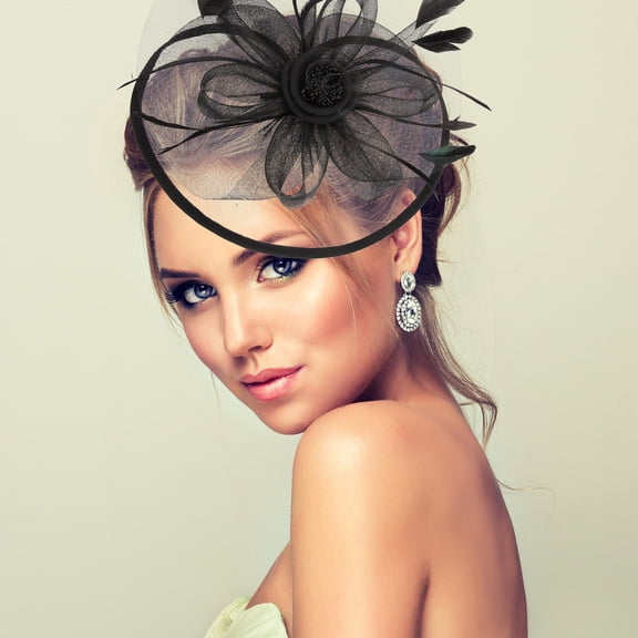 FRCOLOR 1Pack Elegant Black Mesh and Fascinator Hat for Women Wedding Tea Party 11.0x11.0x5.5in
