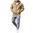 thumbnail image 2 of Mens 2 Piece Suits Full Zipper Drawstring Hooded Sweatshirts Elastic Waist Joggers Solid Color Fashion Comfy Outfits Khaki XXL, 2 of 7