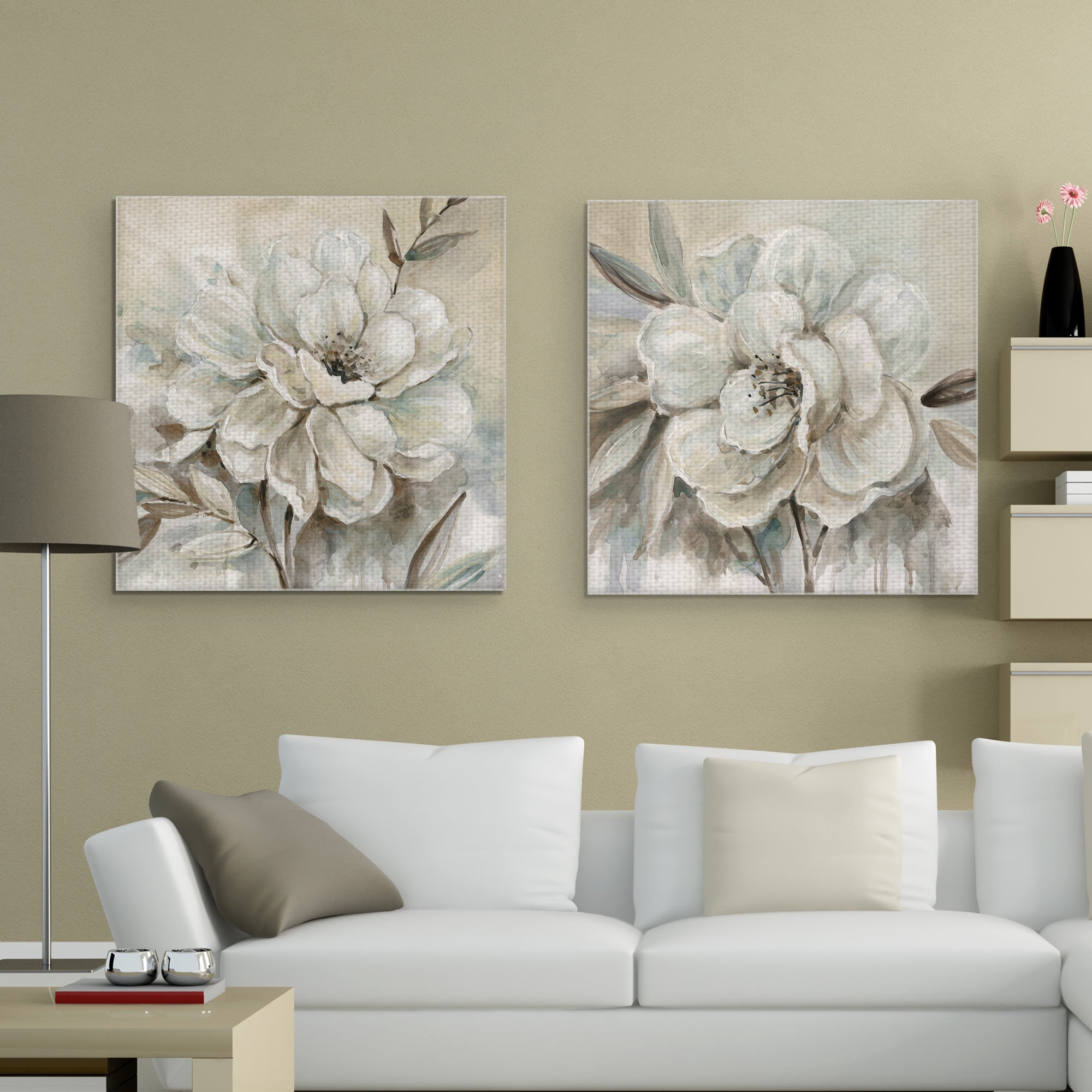 Masterpiece Art Gallery Neutral Flower Bloom I & II by Carol Robinson Canvas Art Print Set of 2 (24" x 24")