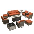 thumbnail image 2 of ODELIO 10-Piece Outdoor Patio Furniture Set, All-Weather Wicker Conversation Set with Propane Fire Pit Table, Swivel Rocking Chairs & Solar LED Coffee Table for Backyard, Deck & Porch, Orange Red, 2 of 11