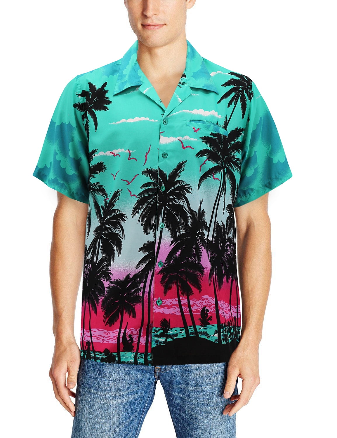 VKWEAR - Men's Casual Tropical Hawaiian Luau Aloha Revere Beach Button ...