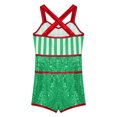 thumbnail image 4 of YONGHS Kids Girls Candy Cane Christmas Costume Sequins Stripes Cheer Dance Performance Leotard Green 16, 4 of 5
