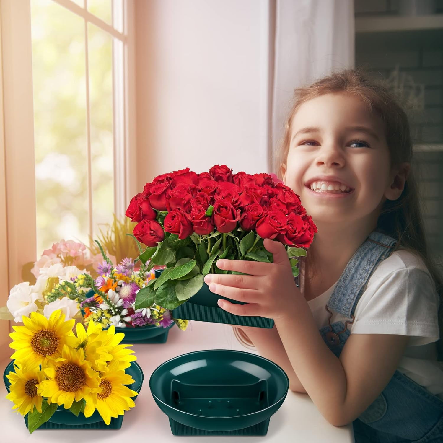 ABCISI 12 Pcs Floral Supplies Green Bowls for Flower Arrangements, Large Size 6.3 Inch Floral Foam Bowls for Holiday Wedding Floral Shop, Fresh Flower Decoration Supplies (Foam Not Include)