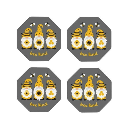 

Coasters Set of 4 - Bee Kind Drink Coasters for Tabletop Protection Leather Coasters for Living Room Decor and Housewarming Gift Octagon