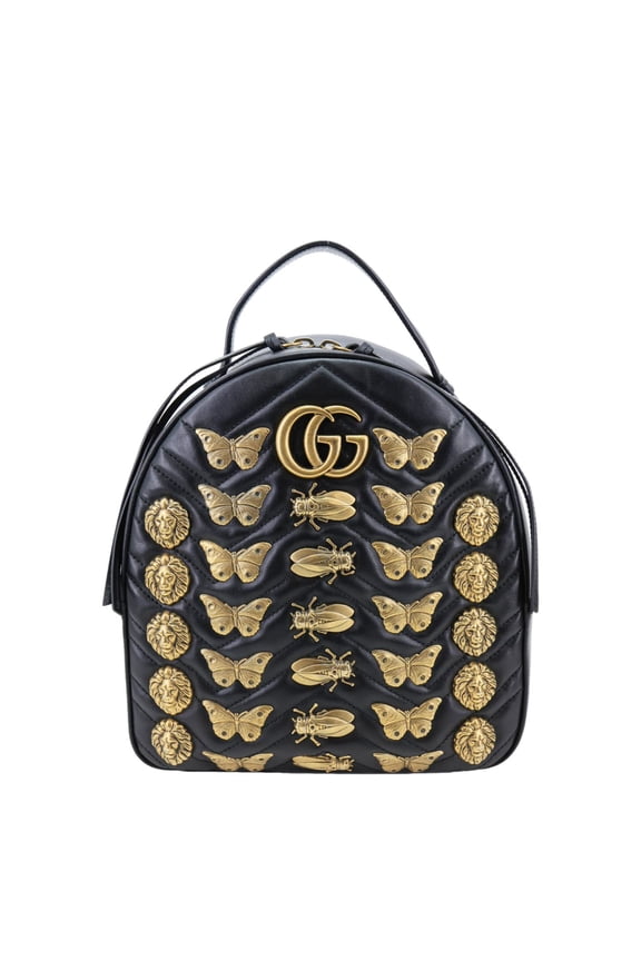 Pre-Owned GUCCI GG Marmont Animal Studs Leather Backpack Black 476671