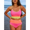 thumbnail image 6 of Eytino Bathing Suits for Women 2 Piece Swimsuit Color Block High Waisted Bikini Set 2025 Summer Beach Scrunch Ribbed Bathing Suit Swimwear Rose Colorblock S, 6 of 11
