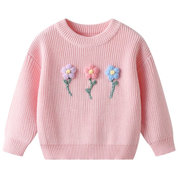 eczipvz Soft Knit Pullover Toddler Baby Boy Girl Long Sleeve Crewneck Pullover Sweatshirt Sweater Outfits Casual Clothes Pink,6-9 Months