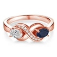 thumbnail image 2 of Gem Stone King 18K Rose Gold Plated Silver Lab Grown Diamond and Blue Sapphire and White Created Sapphire Infinity Promise Ring for Women | 1.05 Cttw | Oval 6X4MM | Gemstone April Birthstone | Size 8, 2 of 5