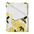 thumbnail image 2 of Bee Soft Flannel Fleece Blanket, Bees and Dandelion Flowers in Nature Detail Theme on White Background Print, Cozy Plush for Indoor and Outdoor Use, 50" x 60", Yellow Black and White, by Ambesonne, 2 of 5
