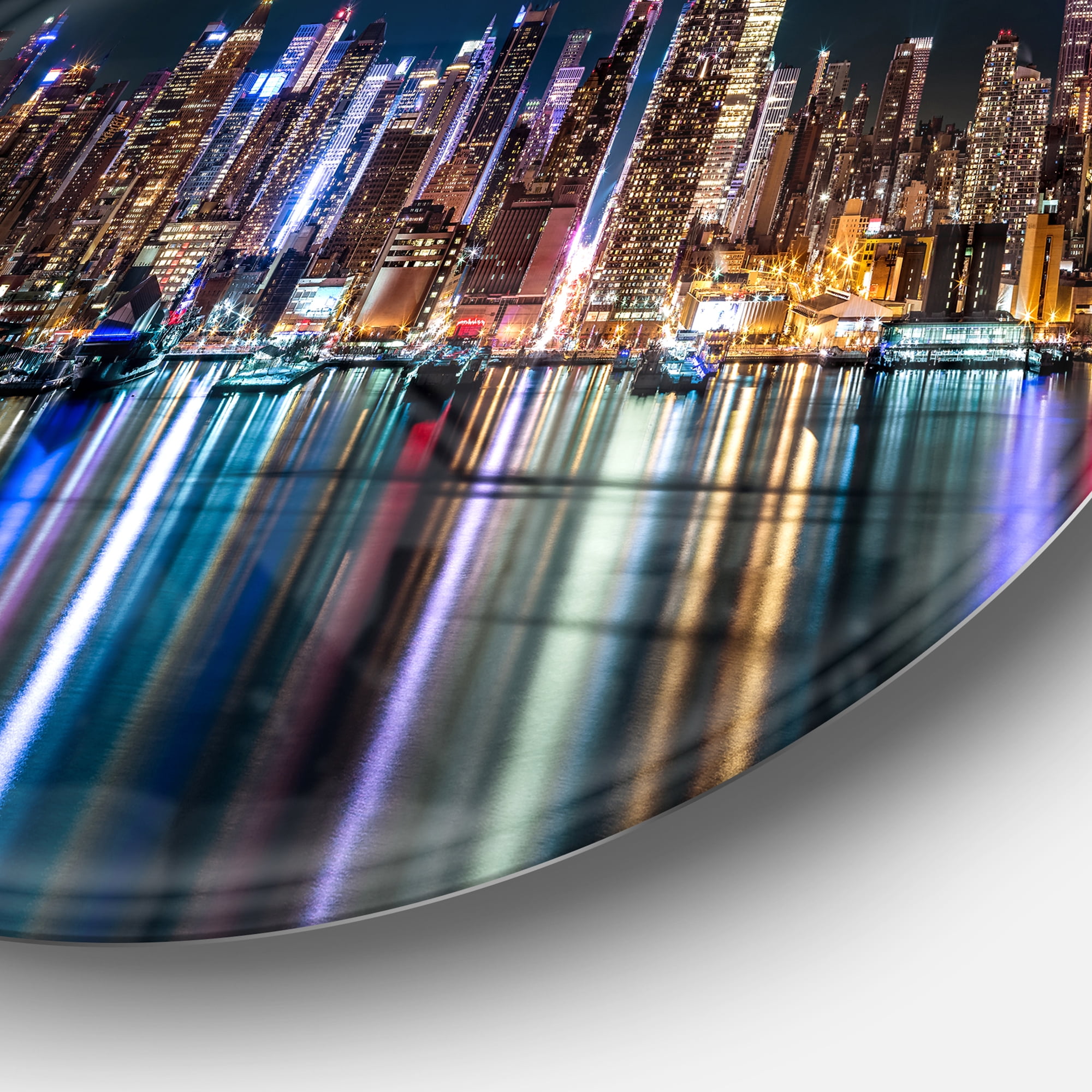 Designart New York Midtown Night Panorama' Extra Large Metal Circle Wall Art