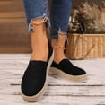 thumbnail image 5 of OOOUM Suede Loafers For Women Round Toe Slip On Platform Espadrille Loafers Woven Sole Casual Daily Shoes Black US:8, 5 of 8