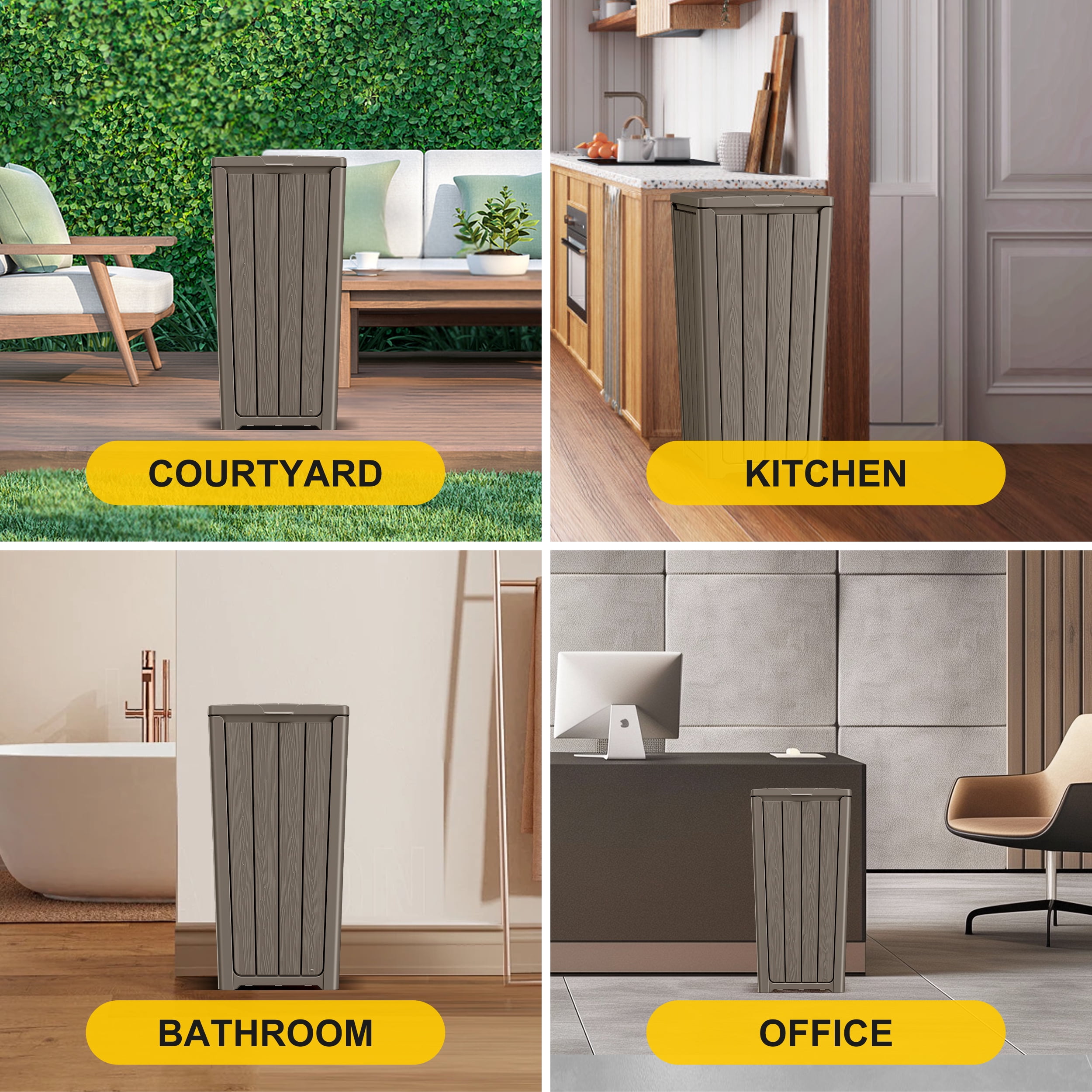 32 Gallon Resin Trash Can,Waterproof Durable & Stylish Waste Bines,Outdoor and Indoor Garbage Can,Easy to Assemble and Move,Gray