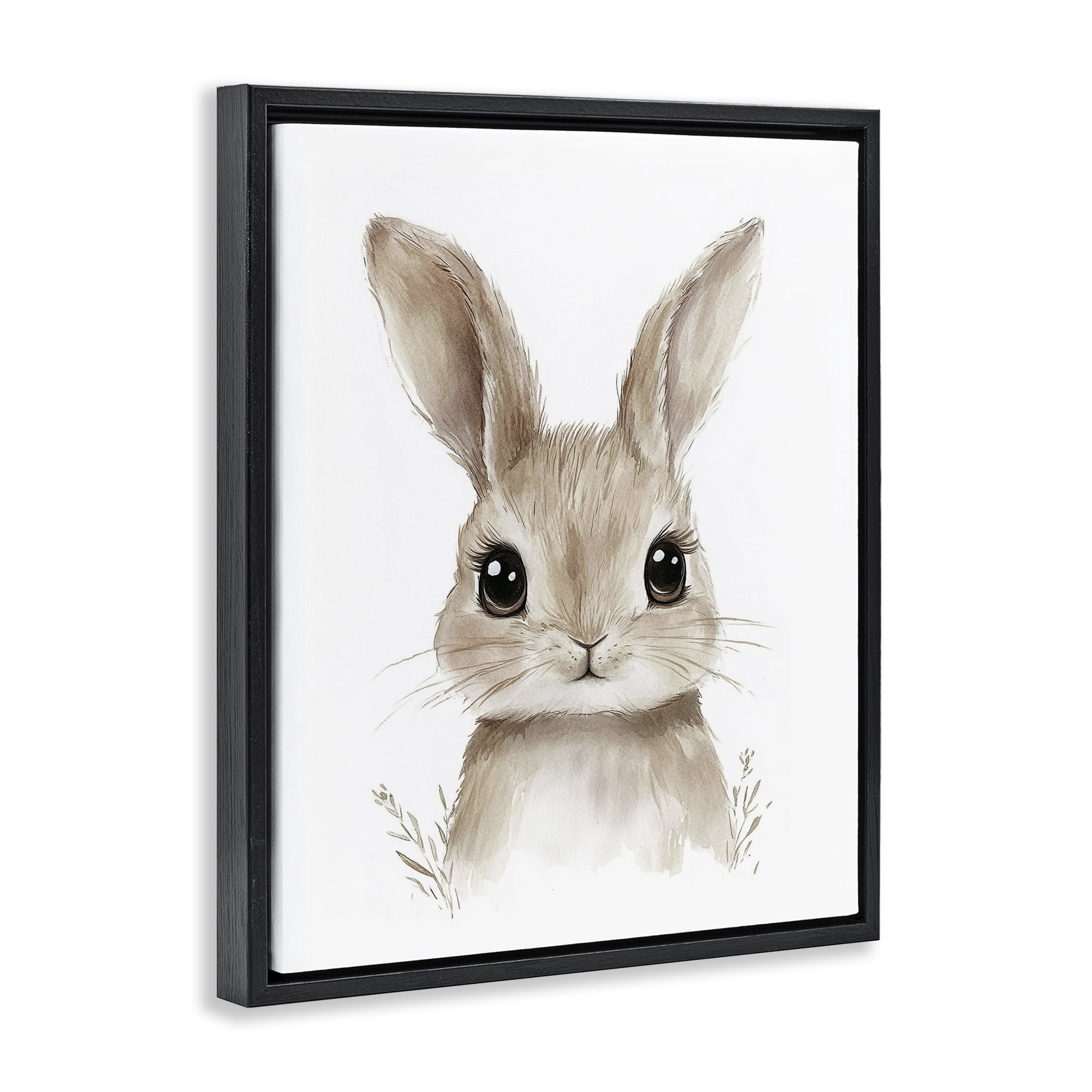 Stupell Industries Nursery Babies Bunny Black Framed Floater Canvas Wall Art, design by Ramona Murdock