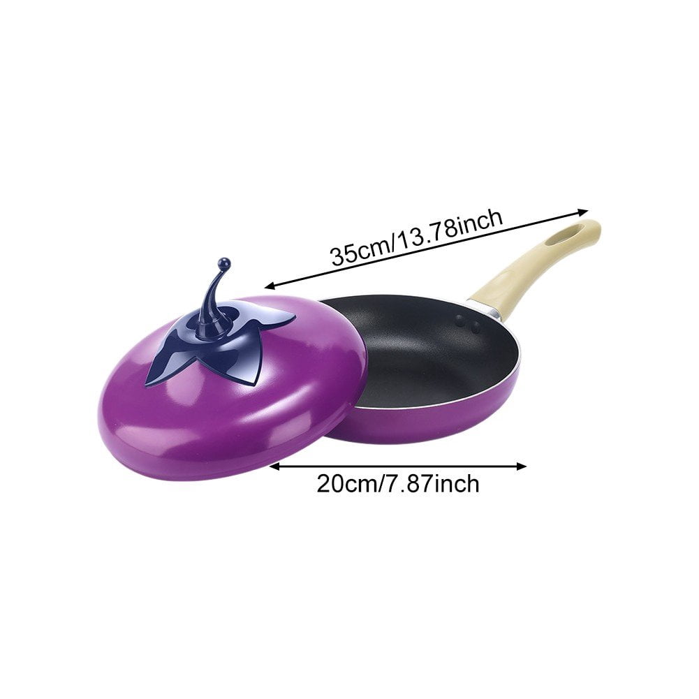Jiibva 1Pc Purple Eggplant Shape Non Stick Skillet Frying Pan with Lid for Home Induction Cooker