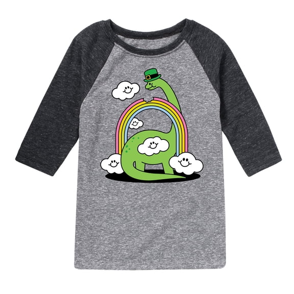 Instant Message - St. Patrick's Day - Dinosaur Eatting a Rainbow with a St. Patrick's Day Hat - Toddler And Youth Raglan Graphic T-Shirt