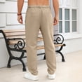 thumbnail image 4 of Nuoqisi Men's Casual Solid Color Linen Drawstring Button Long Pants - Breathable Trousers for Relaxed Summer Wear, 4 of 7