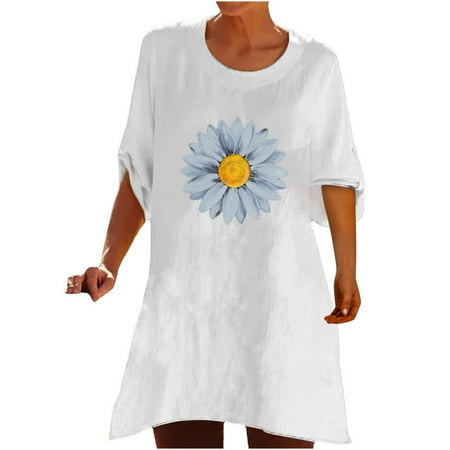 

Ziloco Short Sleeve Round-Neck Blouses & Shirts Women s Fashion Casual Round Neck Printing Mid Sleeve Print Button Top Blouse wo4015top Maternity Tank Top