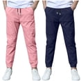 thumbnail image 2 of JUSLIO Boys Pants Linen 2 Pack Solid Color Casual Back to School Joggers Sweatpants 3 Years, 2 of 9