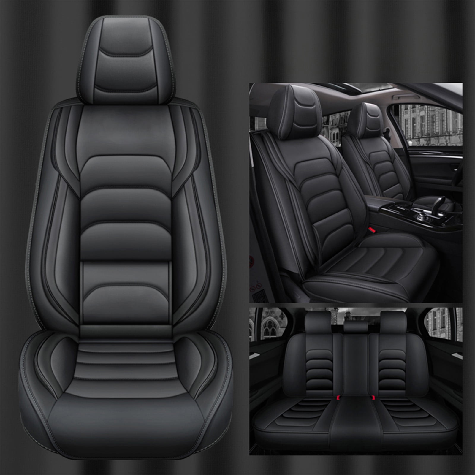 OTOEZ Universal Car Seat Cover, 5-Seat Full Set PU Leather, Front Rear Seat Protector, Waterproof Cushion Fit Most Honda Toyota Chevy Ford Nissan Vehicle Truck SUV